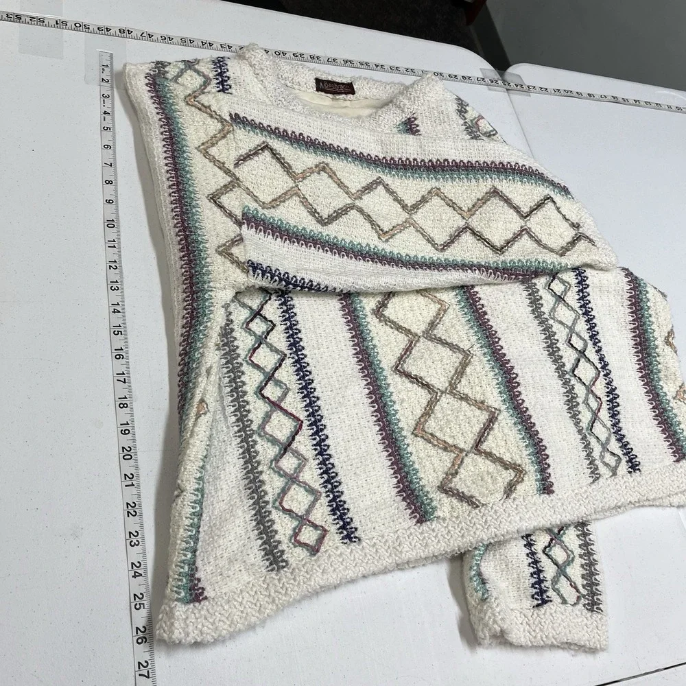 Vintage Bachrach Sweater White Geometric Pullover XL Oversized Cosby Grandpa